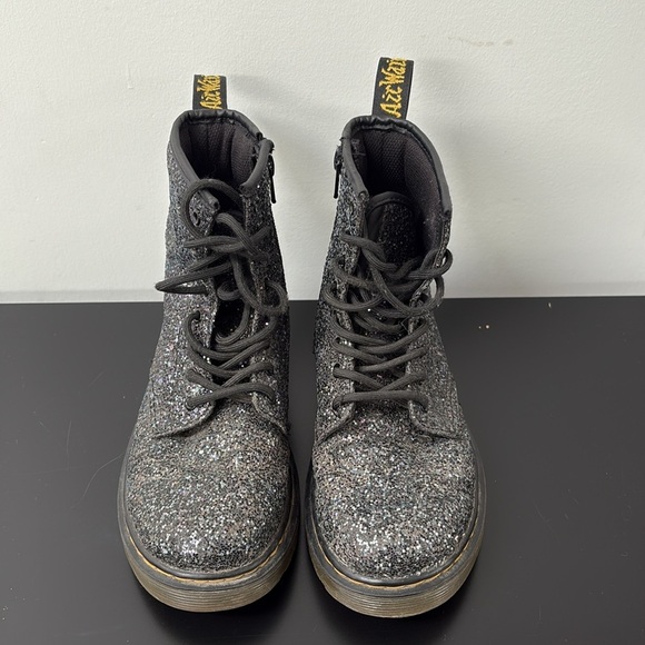 Dr. Martens Kids Lace up Zipper Boots Chunky Glitter 1460 Black Purple Pink US3 - Picture 4 of 9